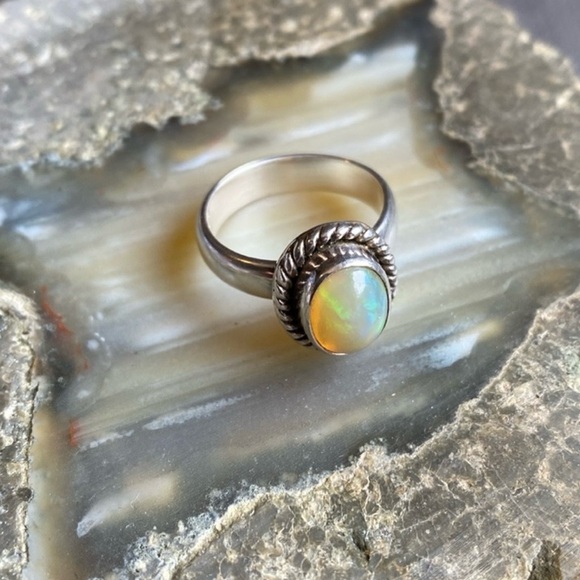 Earth Art hand crafted artisan Jewelry - Genuine Ethiopian Opal Gemstone Ring, 925 Sterling Silver